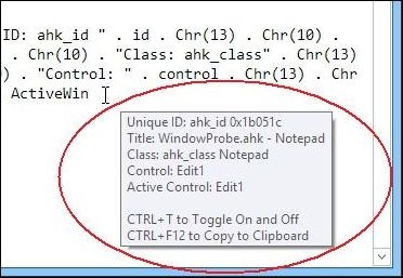 Hover over window to see window properties.